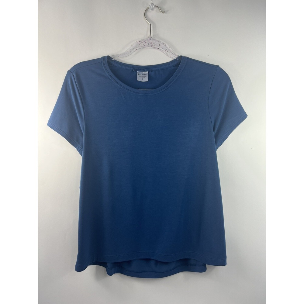 Athleta T-Shirt Blouse Women's‎ Sz S Blue Stretch Back Waist Cut Out